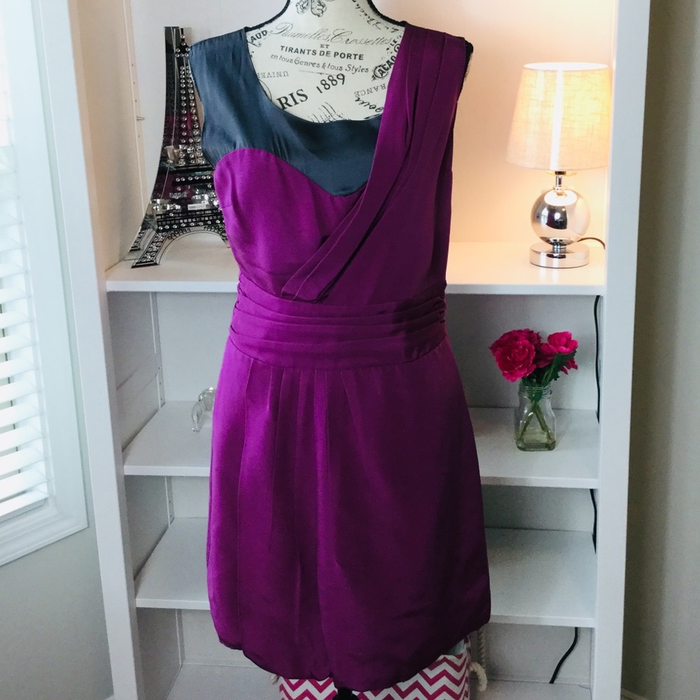 Geren Ford, 100% Silk, Purple/Gray Dress - Picture 2 of 7